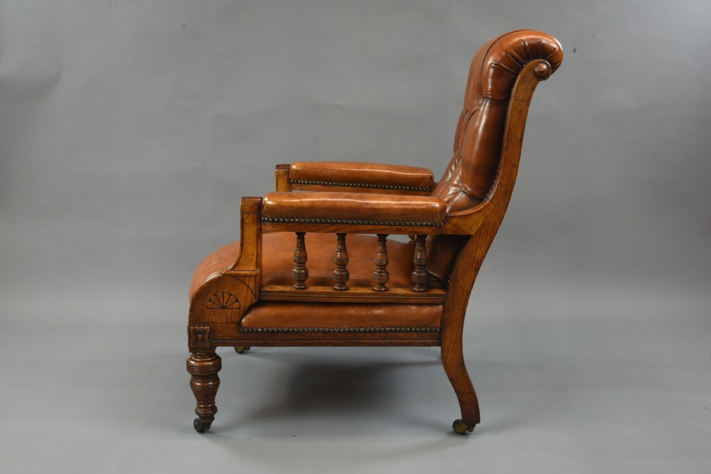 Antique victorian leather library chair  View II