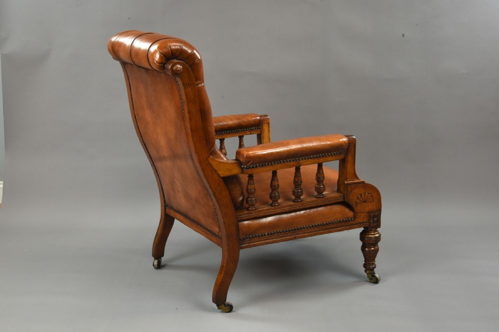 Antique victorian leather library chair  View III