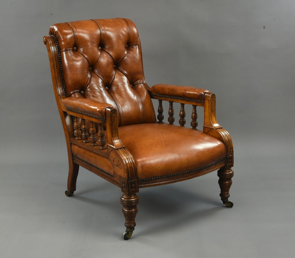 Antique victorian leather library chair  View IV