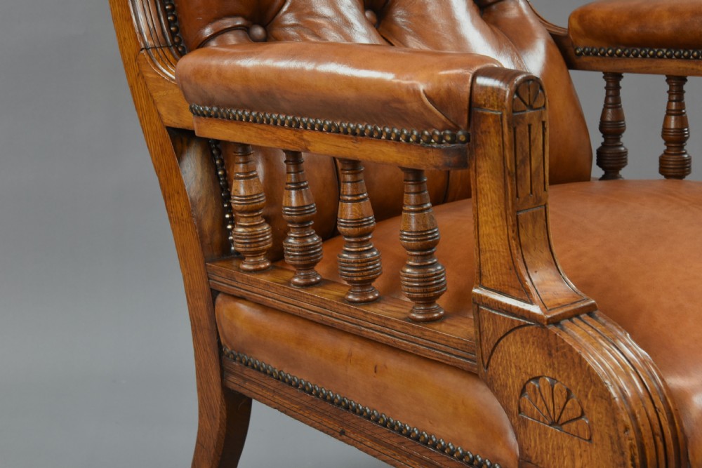 Antique victorian leather library chair  View VII