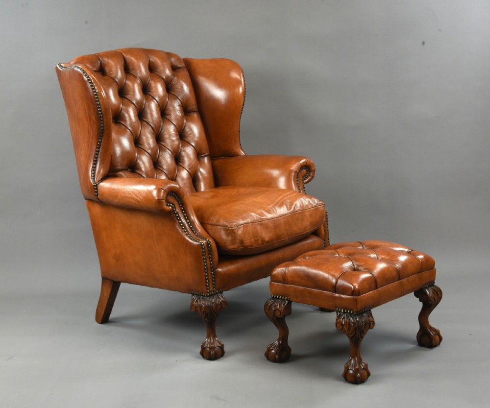 Large Antique leather wing chair 