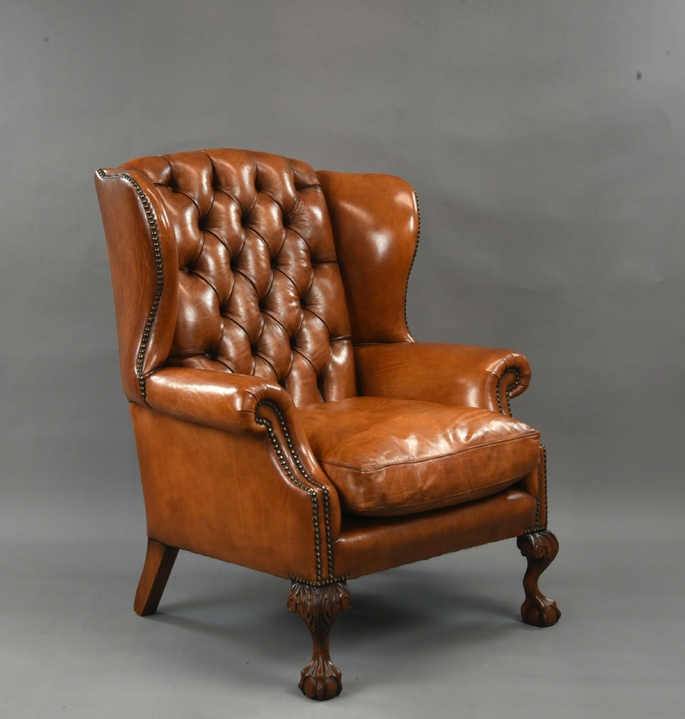 Large Antique leather wing chair  View III
