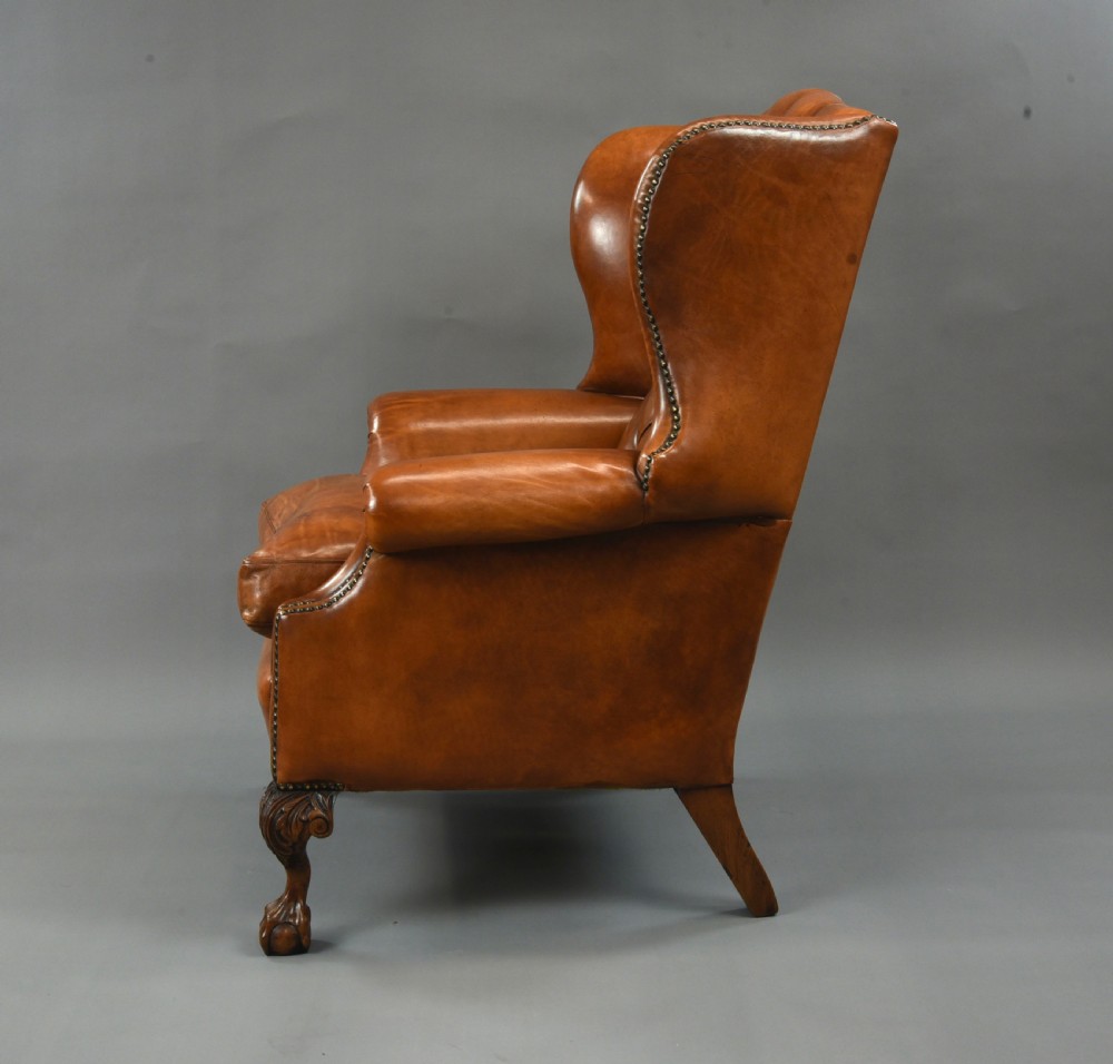 Large Antique leather wing chair  View IV