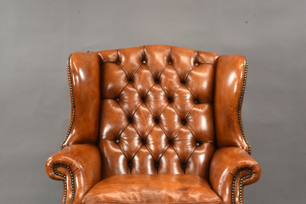 Large Antique leather wing chair  View V
