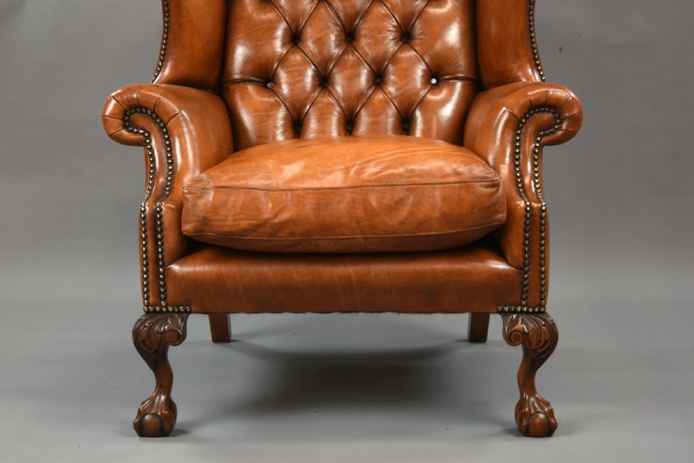 Large Antique leather wing chair  View VI