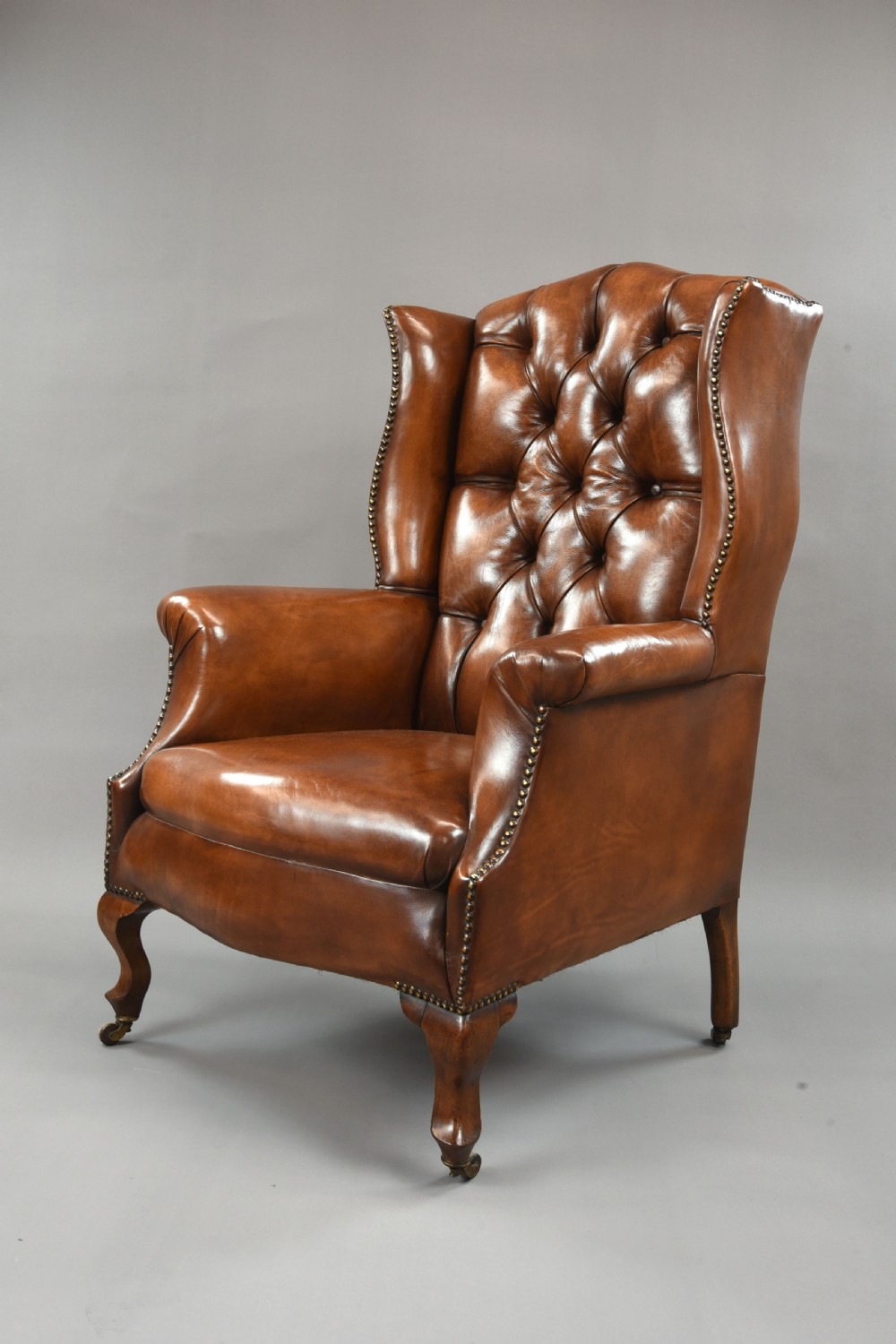 fine antique leather wing chair  View II
