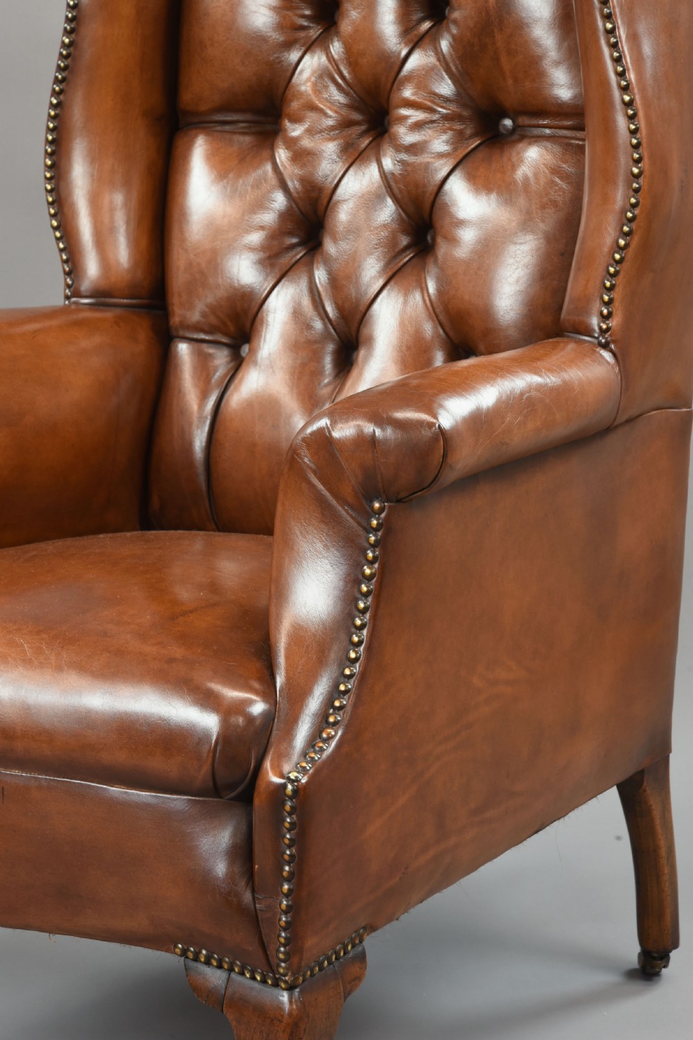 fine antique leather wing chair  View IV