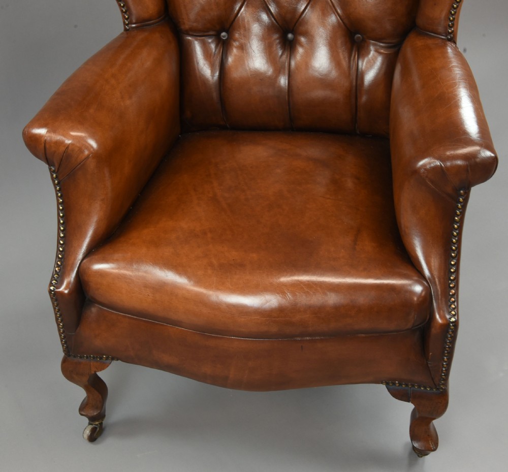 fine antique leather wing chair  View V