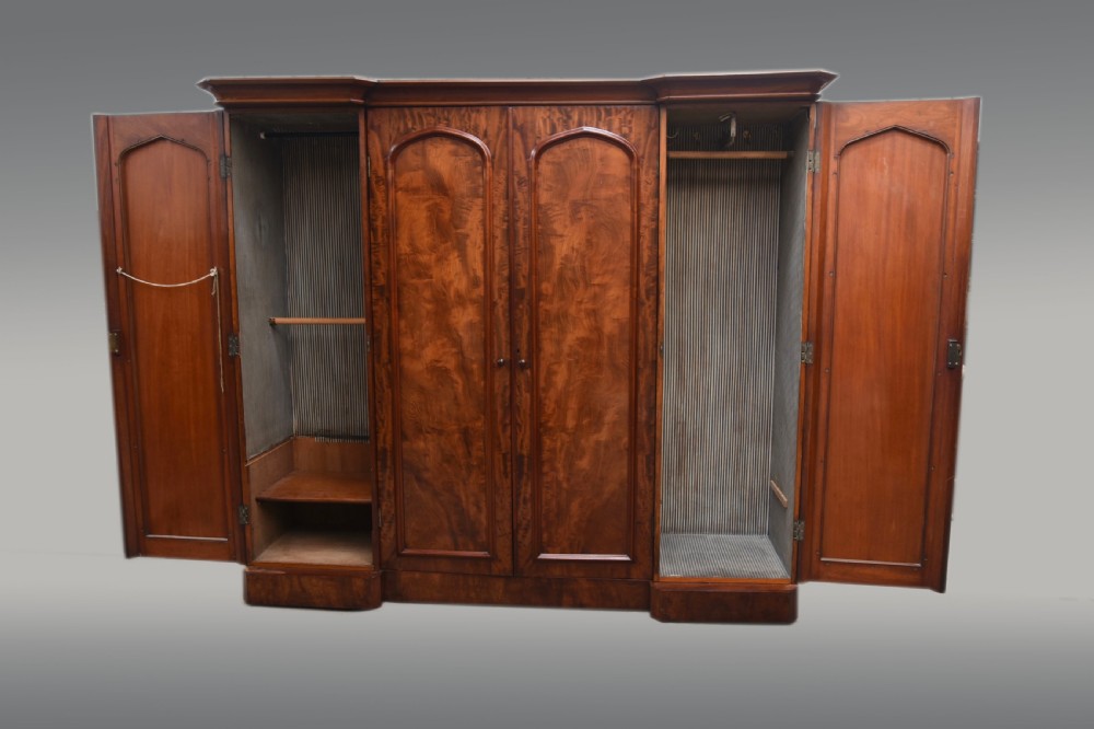 Victorian four door mahogany breakfront compactum wardrobe  View II