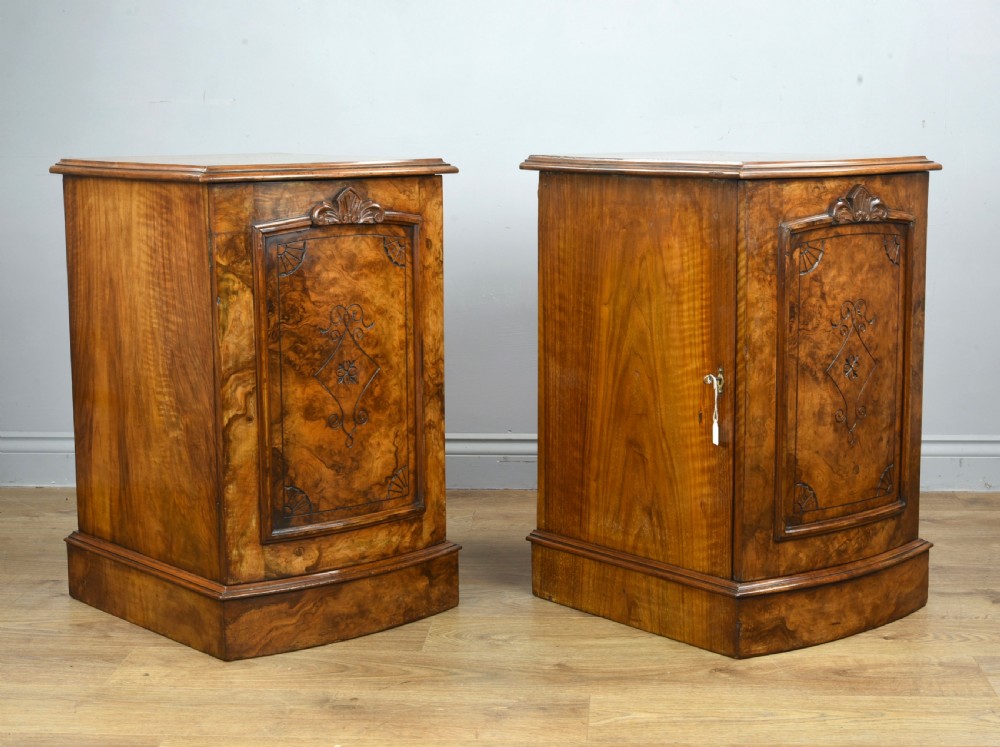 Pair of Victorian walnut bedside cabinets  View II