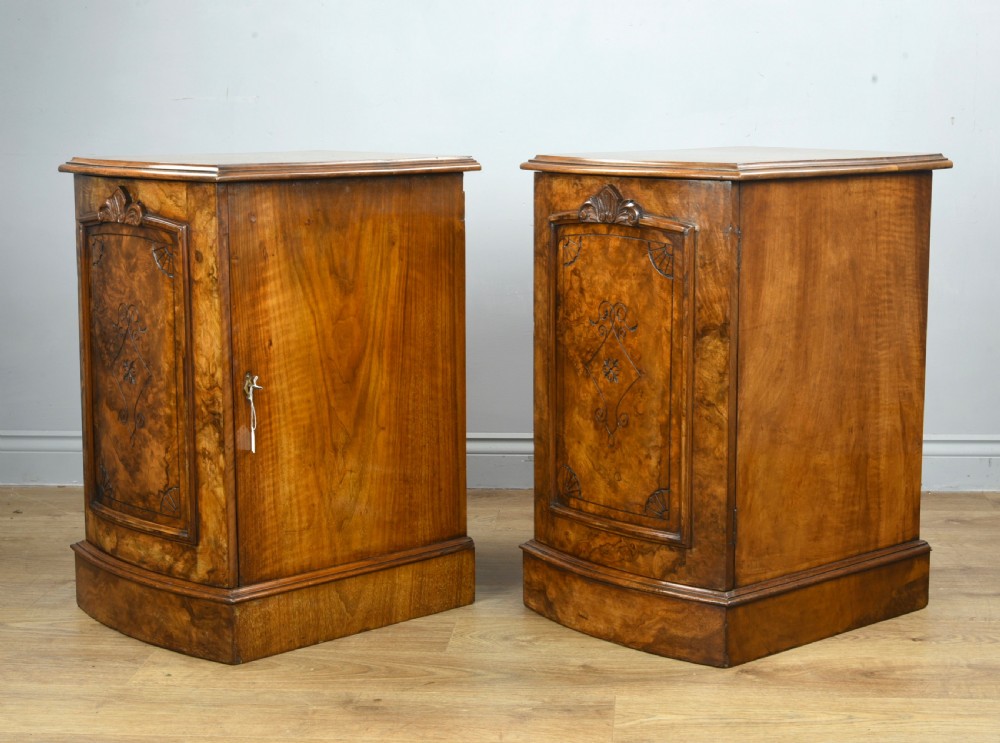 Pair of Victorian walnut bedside cabinets  View III