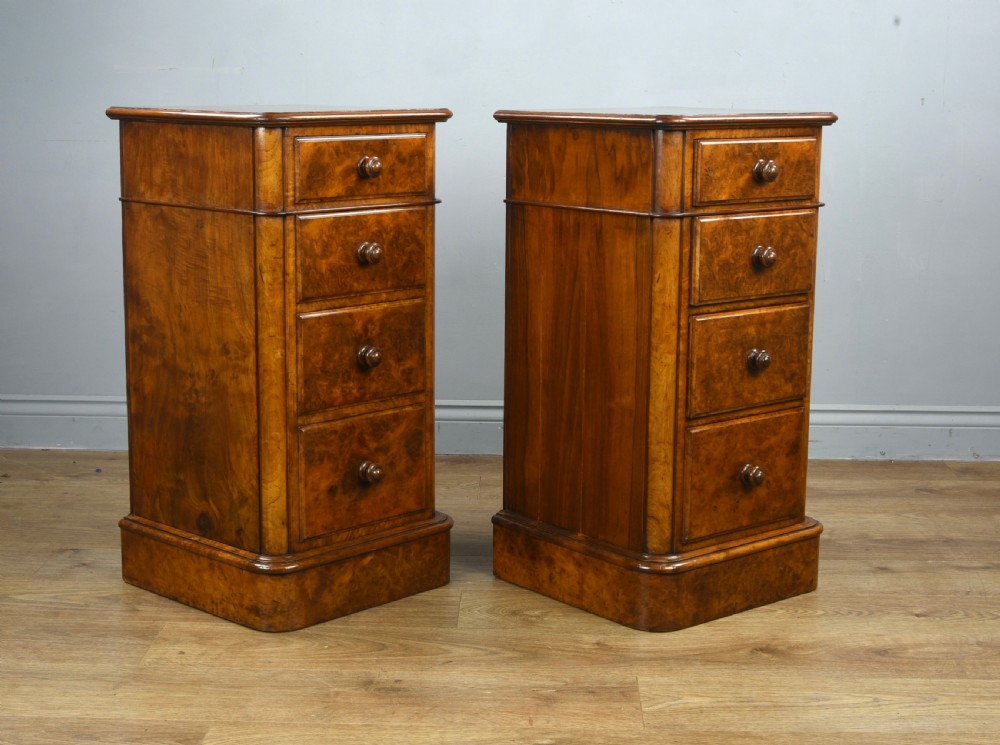 pair of Victorian walnut bedside chests of drawers  View II