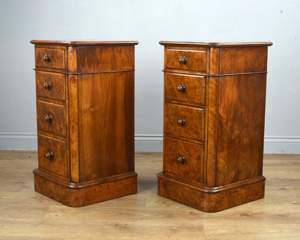 pair of Victorian walnut bedside chests of drawers  View III