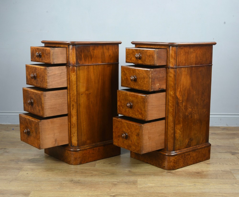 pair of Victorian walnut bedside chests of drawers  View IV