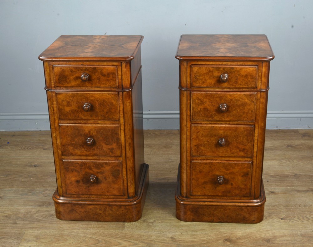 pair of Victorian walnut bedside chests of drawers  View V