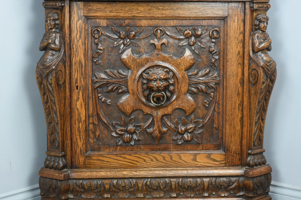 Victorian carved oak green man corner cupboard  View IV