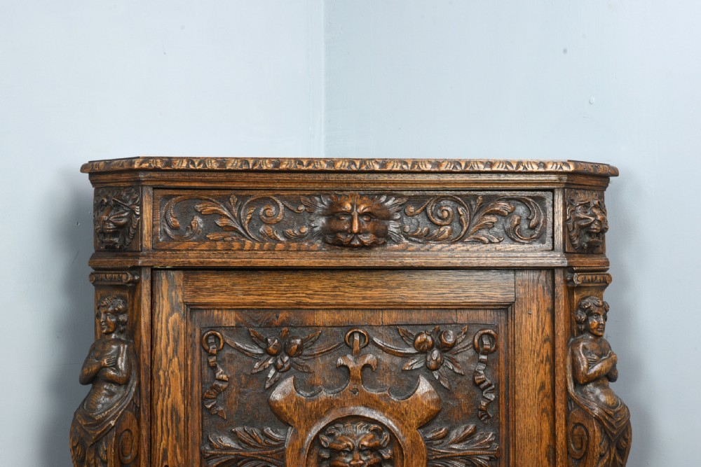 Victorian carved oak green man corner cupboard  View V