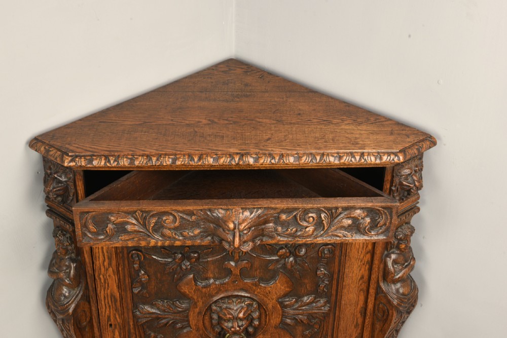 Victorian carved oak green man corner cupboard  View VII