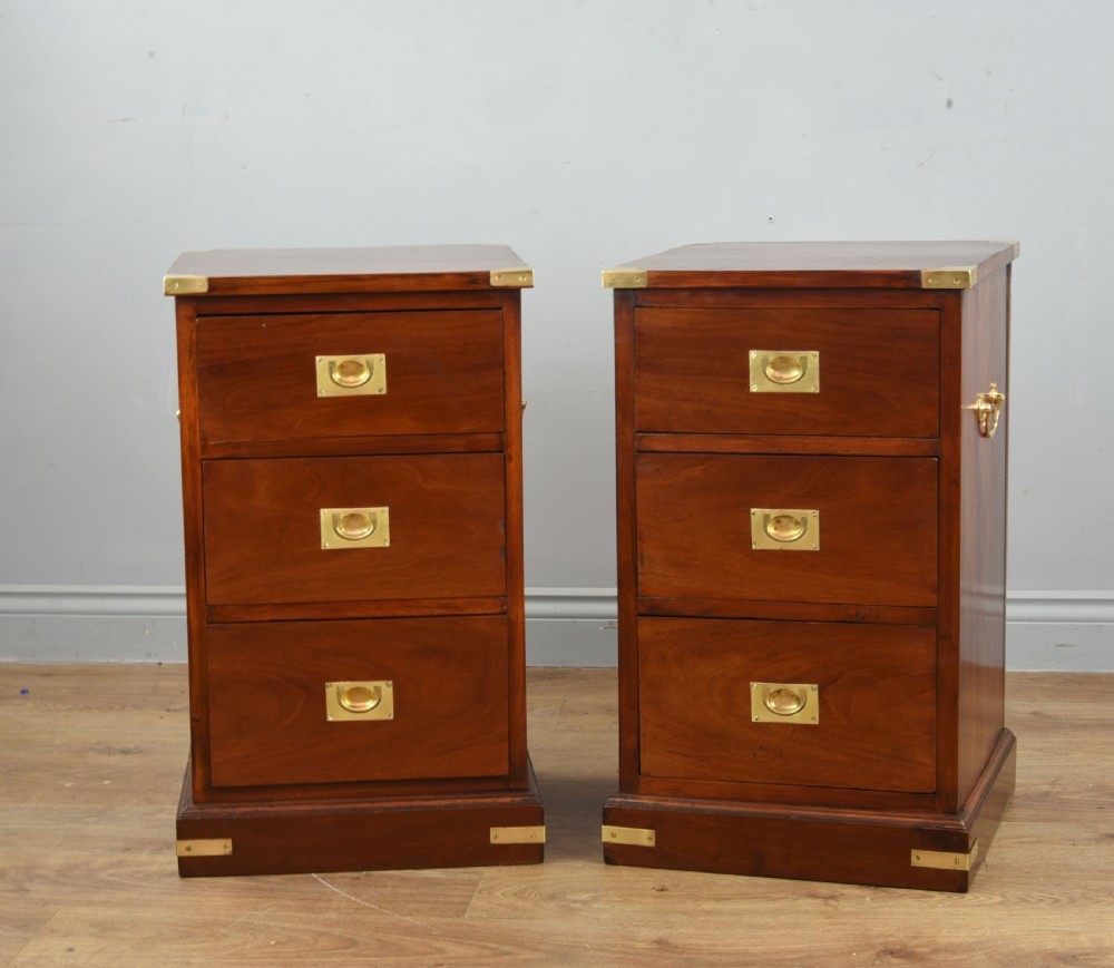 Antique pair of mahogany military bedside chests of drawers 