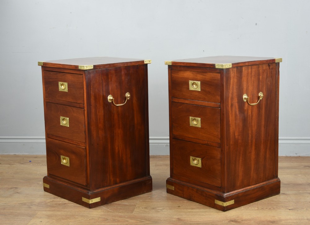 Antique pair of mahogany military bedside chests of drawers  View II