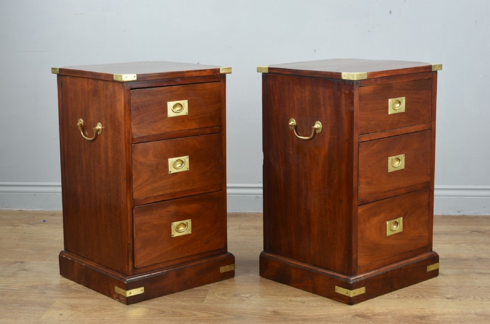 Antique pair of mahogany military bedside chests of drawers  View III