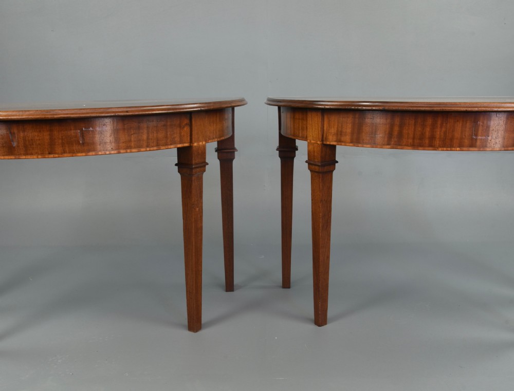 pair of 19th century mahogany Demi lune console tables  View III