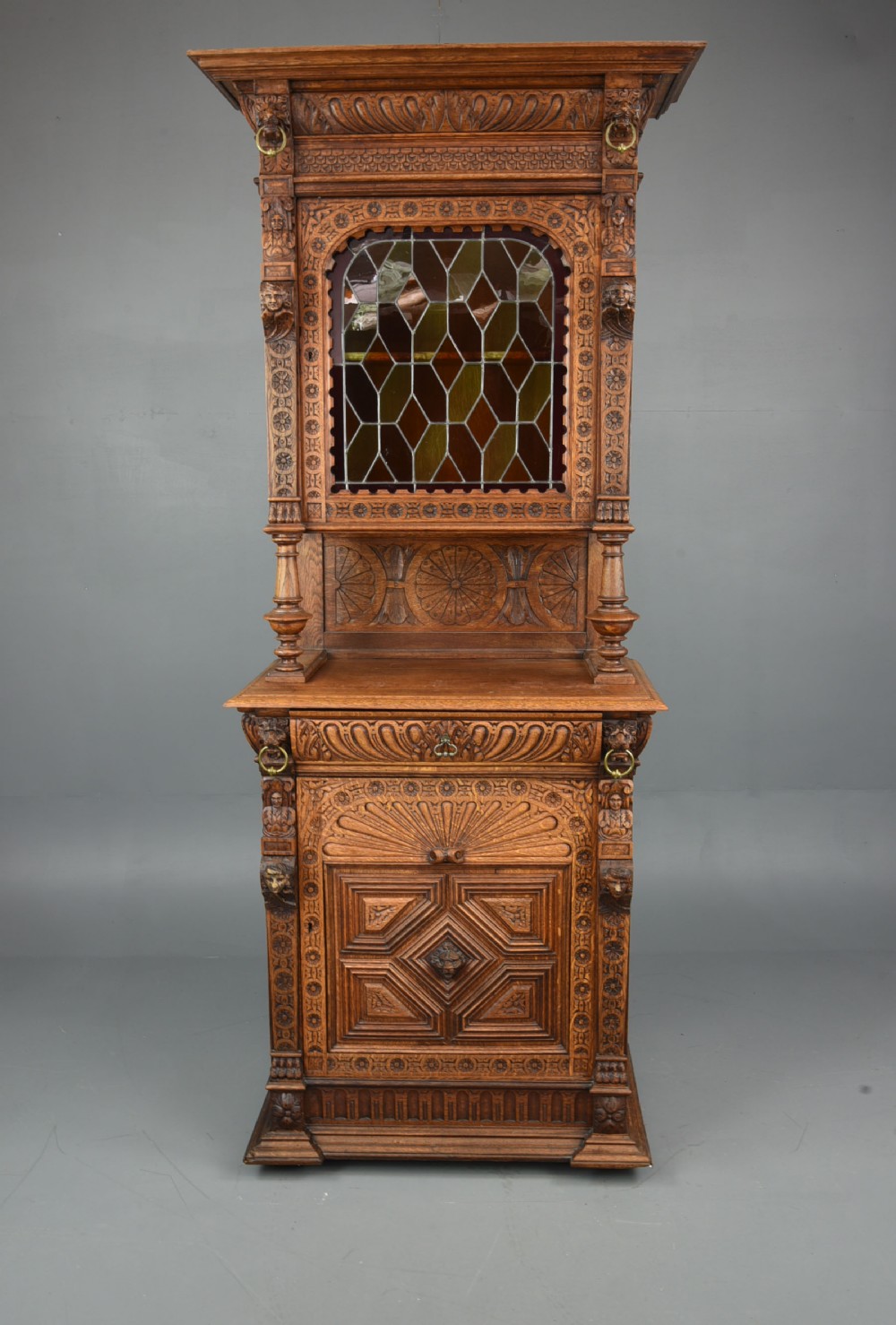 carved oak bookcase cabinet 
