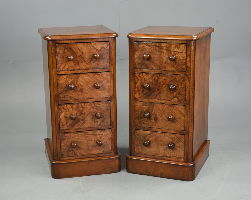 pair of Victorian bur walnut bedside chests of drawers 