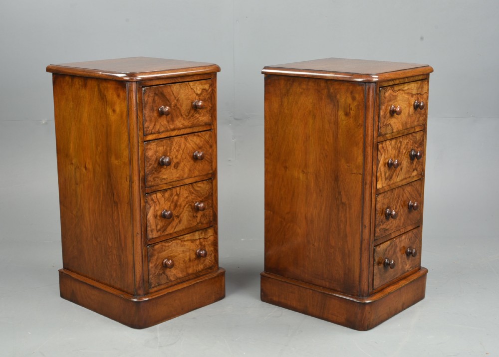 pair of Victorian bur walnut bedside chests of drawers  View III