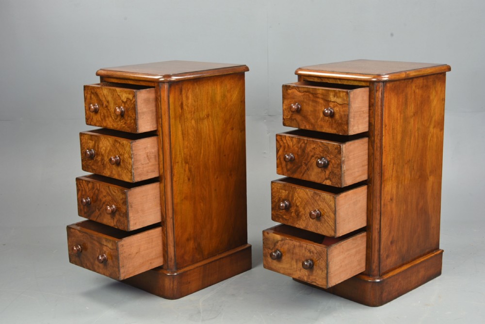 pair of Victorian bur walnut bedside chests of drawers  View IV