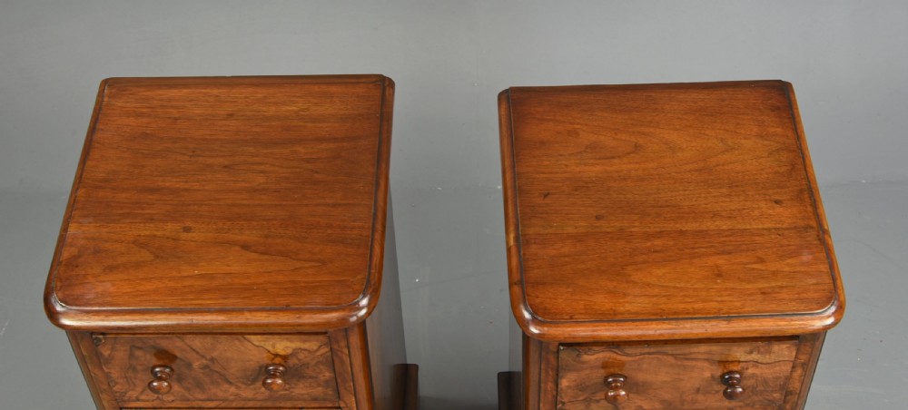 pair of Victorian bur walnut bedside chests of drawers  View V