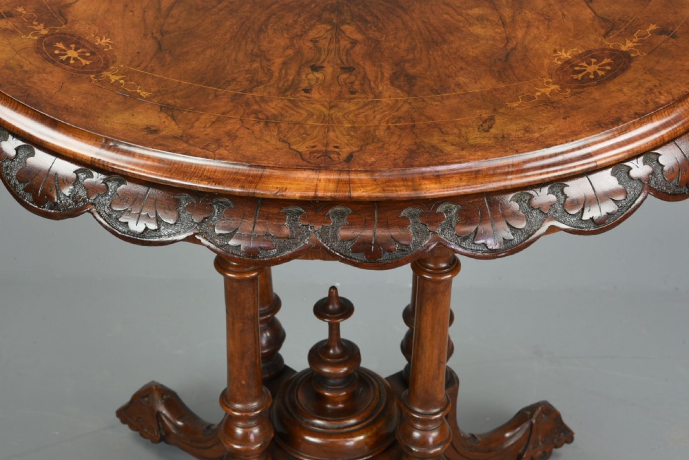 Victorian burr walnut Demi lune card table  View IV