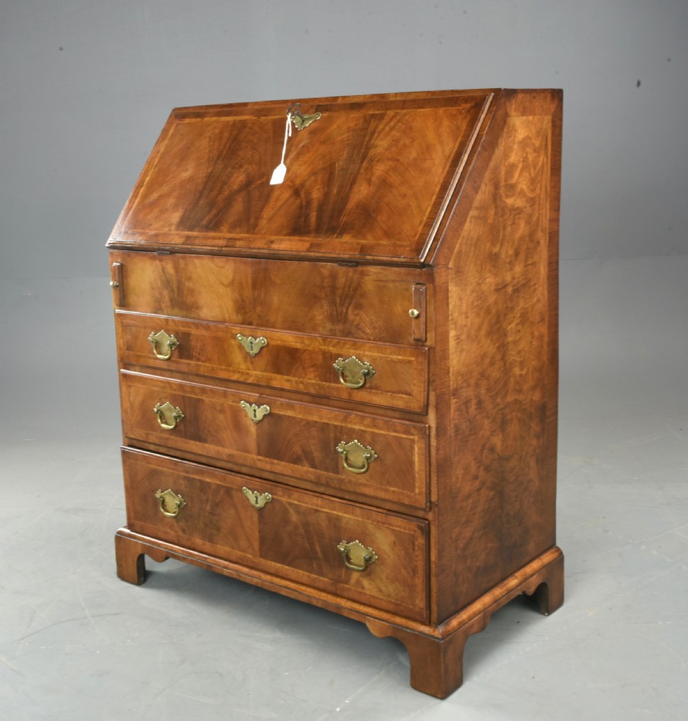 rare small Georgian walnut bureau  View II