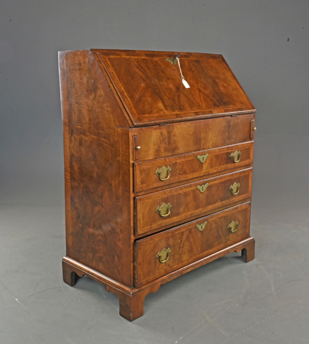 rare small Georgian walnut bureau  View III