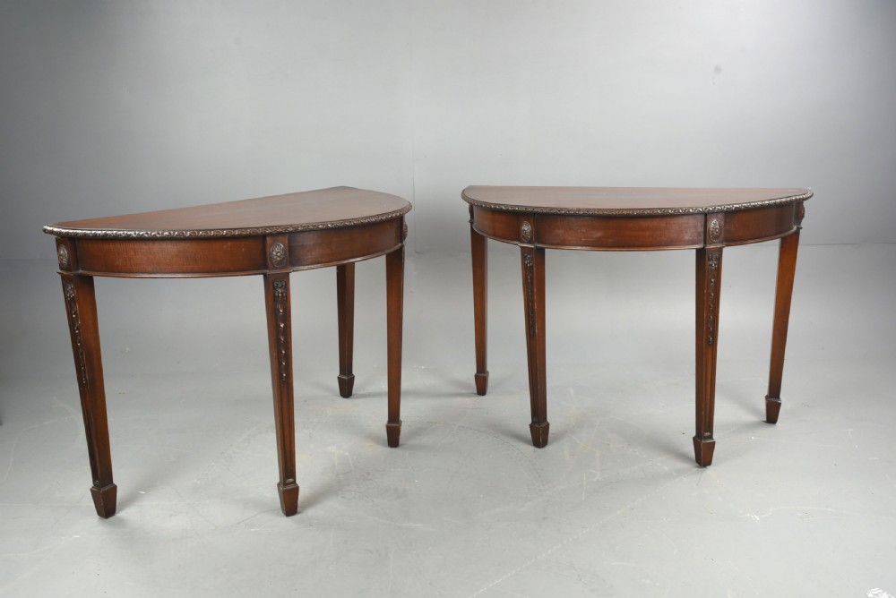 Pair of Adams style mahogany console tables  View II