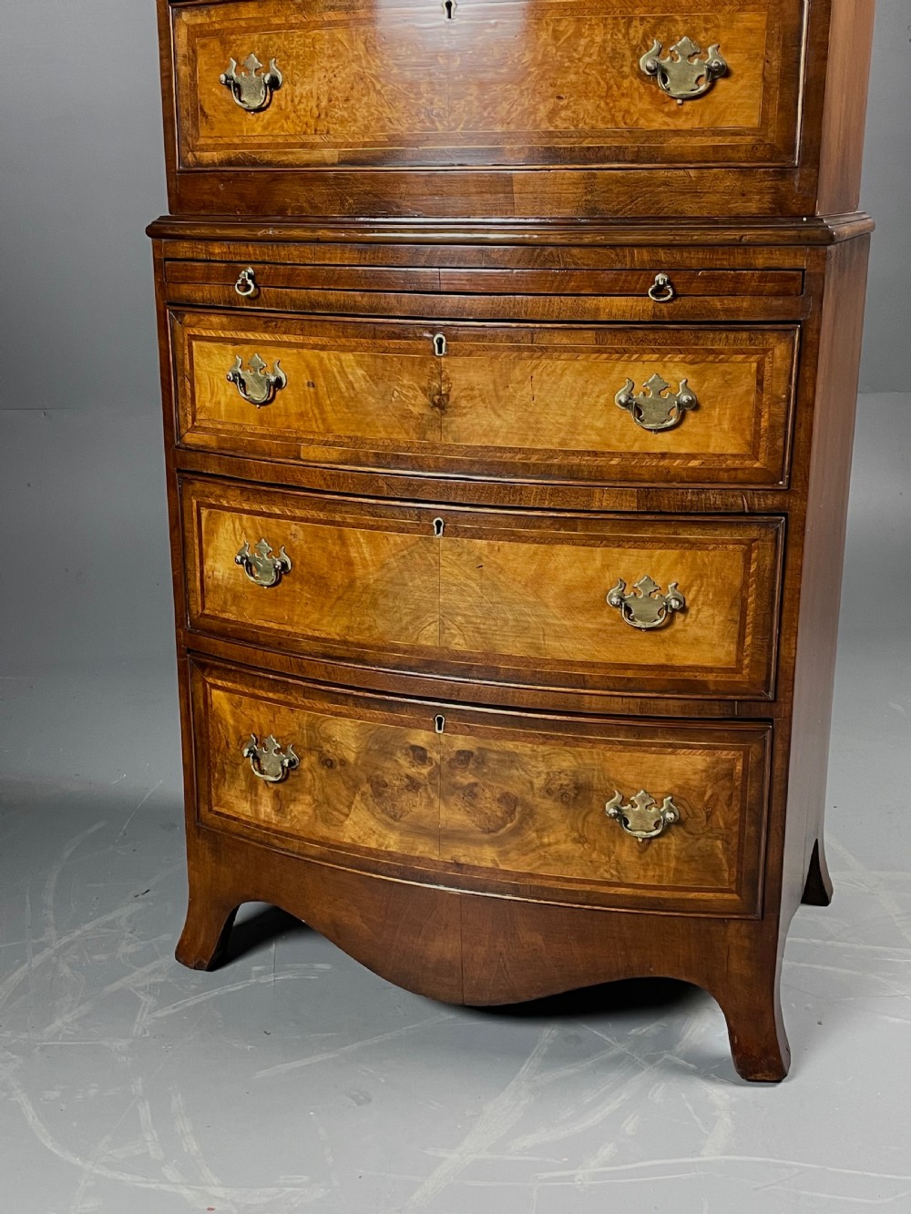 walnut bow front chest on chest  View V