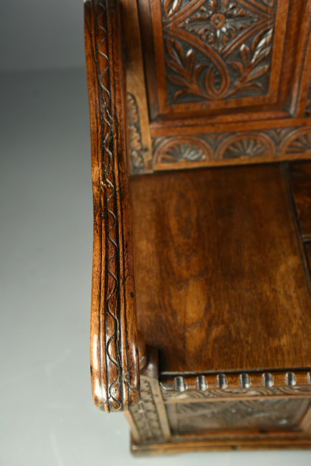 carved oak hall bench box settle  View VII