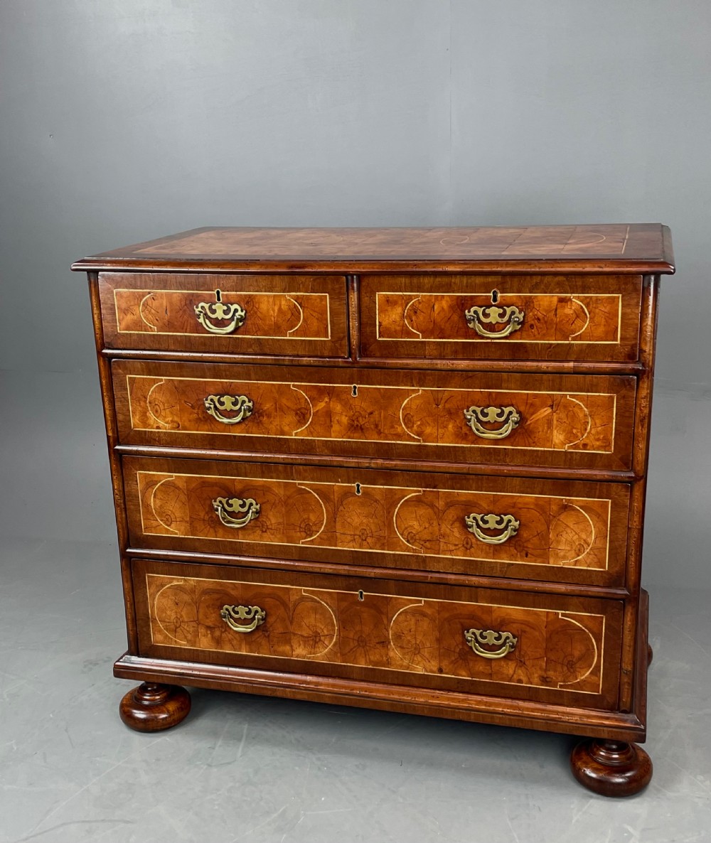 18th century walnut and yew oyster chest of drawers 