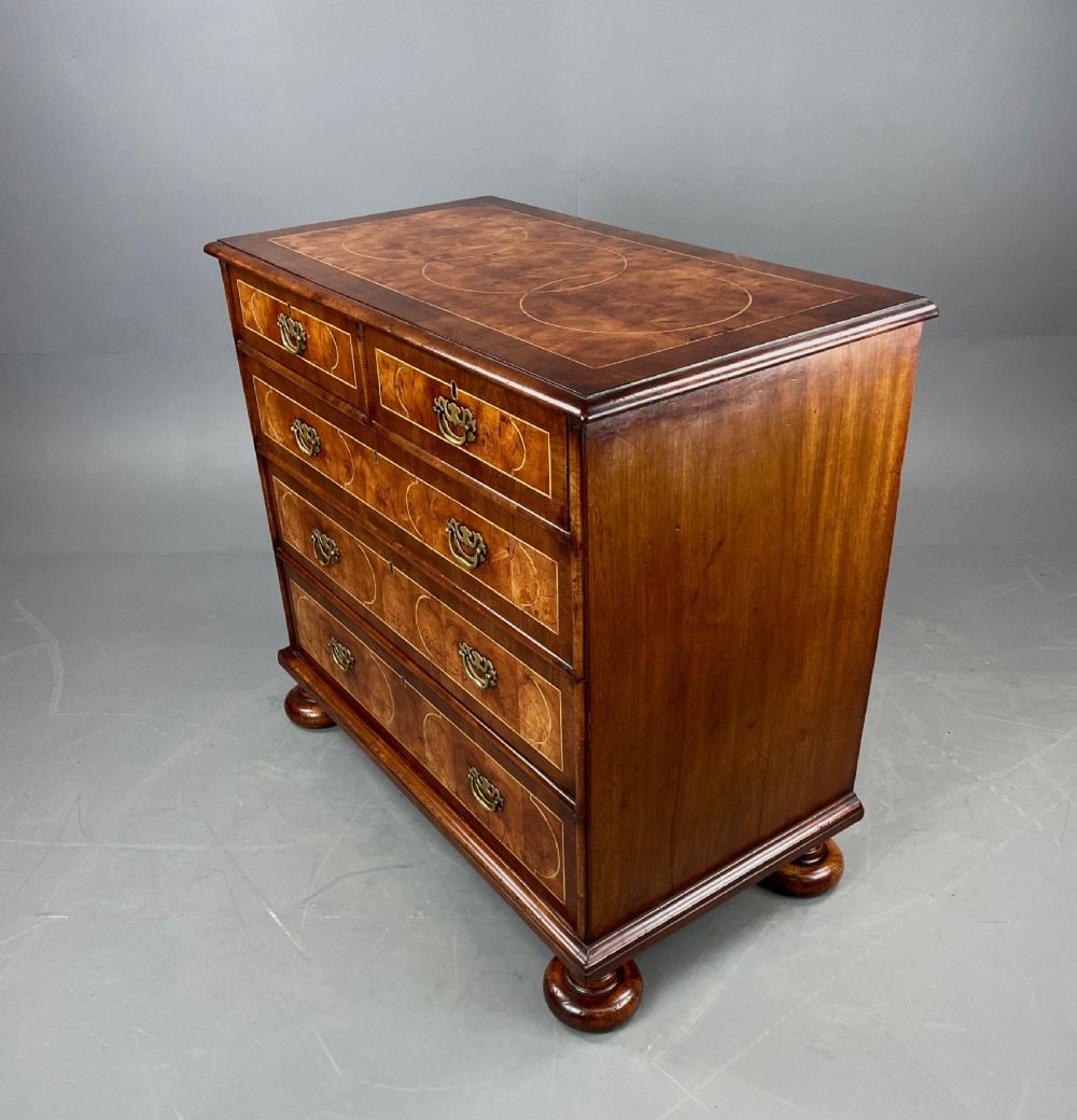 18th century walnut and yew oyster chest of drawers  View III