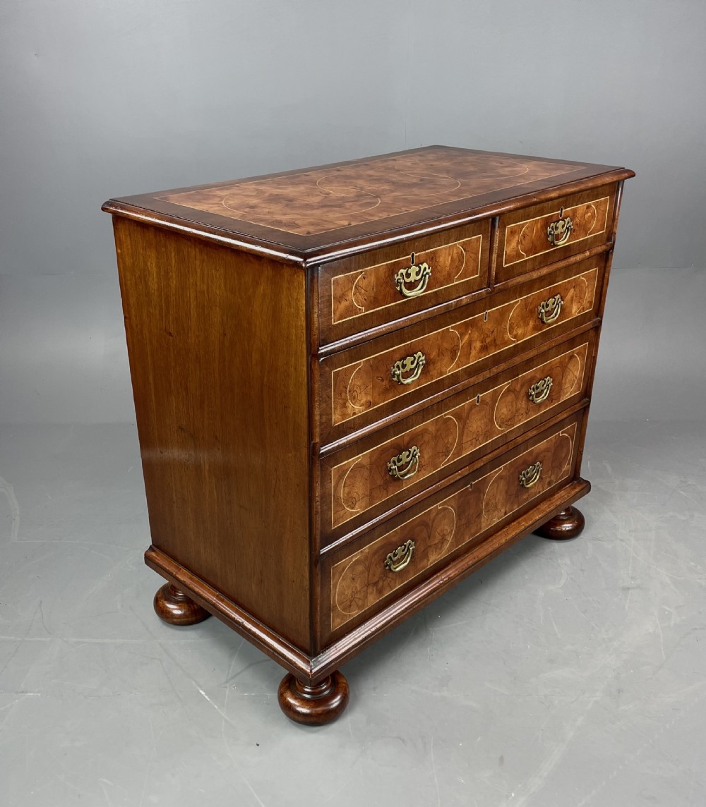 18th century walnut and yew oyster chest of drawers  View IV