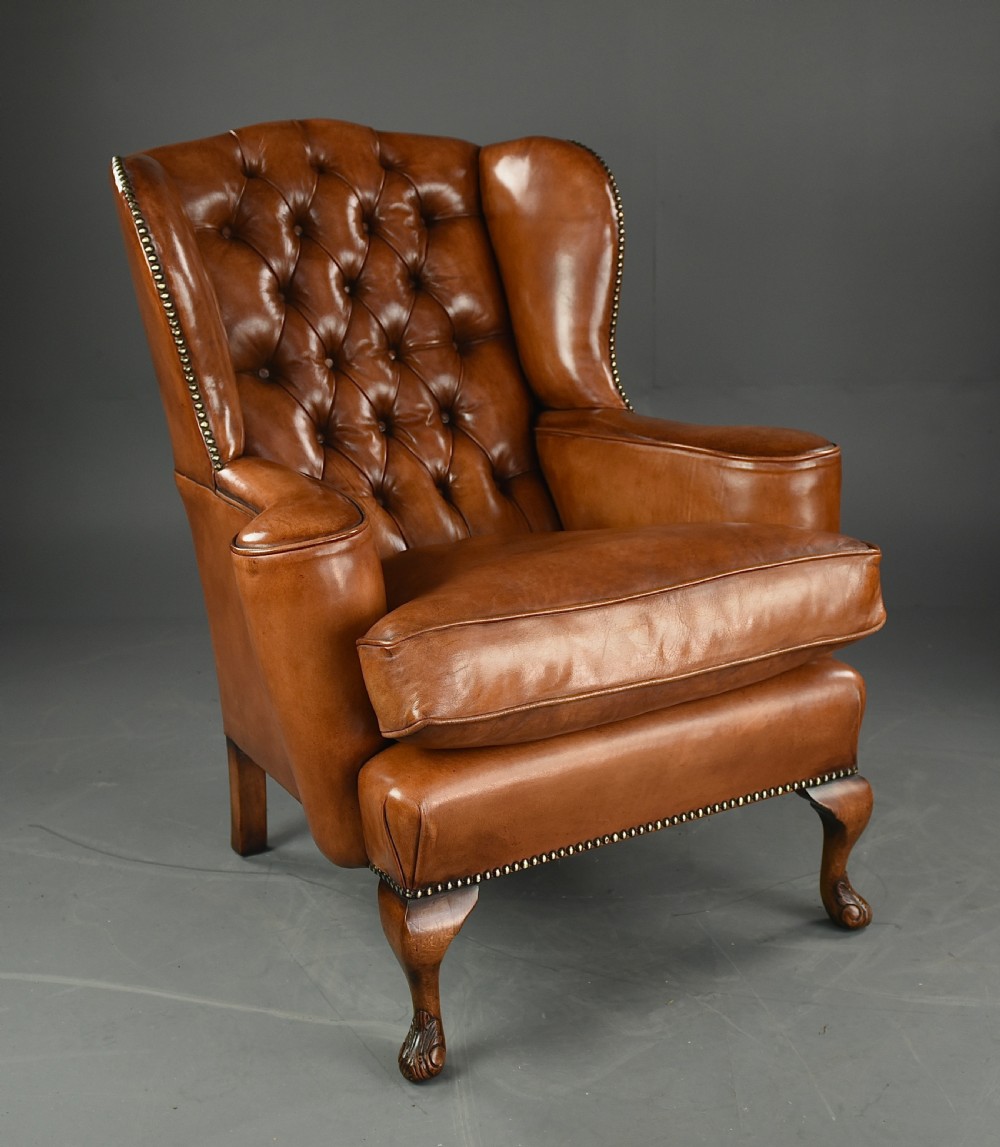 pair of leather wing chairs  View II