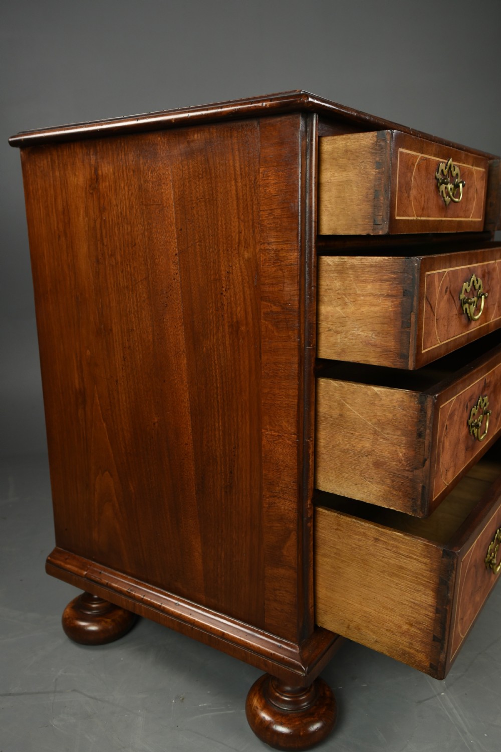 18th century oyster and walnut chest of drawers  View VIII