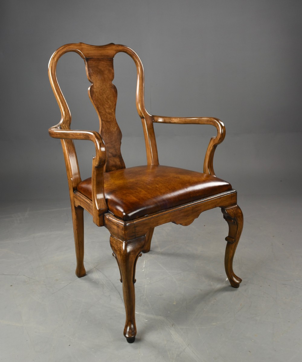 fine pair of Queen Anne style  walnut open arm chairs  View II