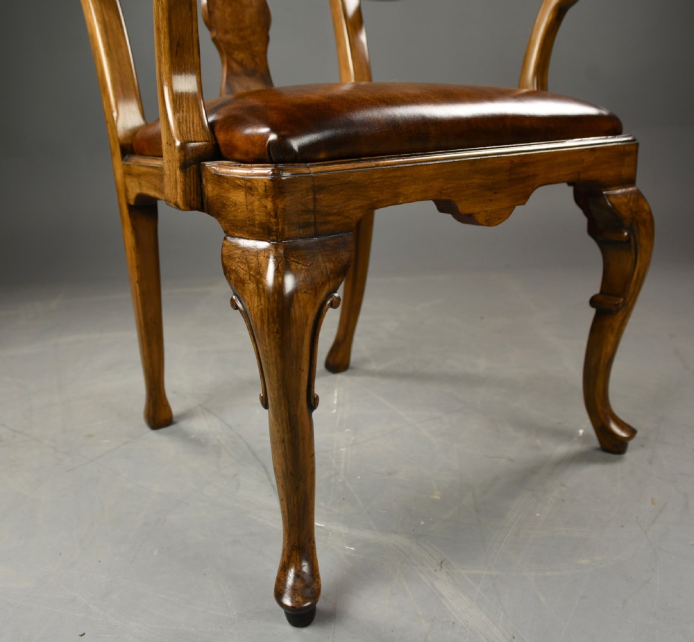 fine pair of Queen Anne style  walnut open arm chairs  View III