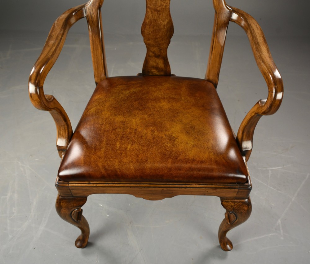 fine pair of Queen Anne style  walnut open arm chairs  View IV