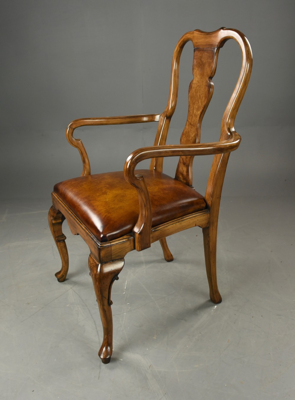fine pair of Queen Anne style  walnut open arm chairs  View V