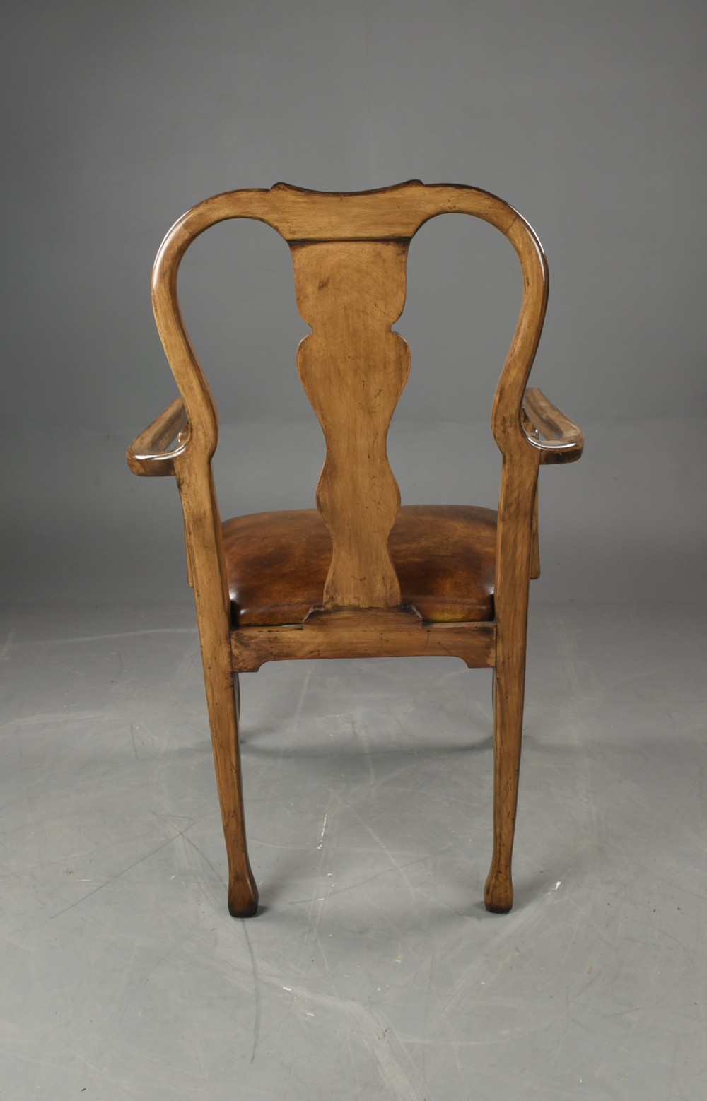 fine pair of Queen Anne style  walnut open arm chairs  View VI