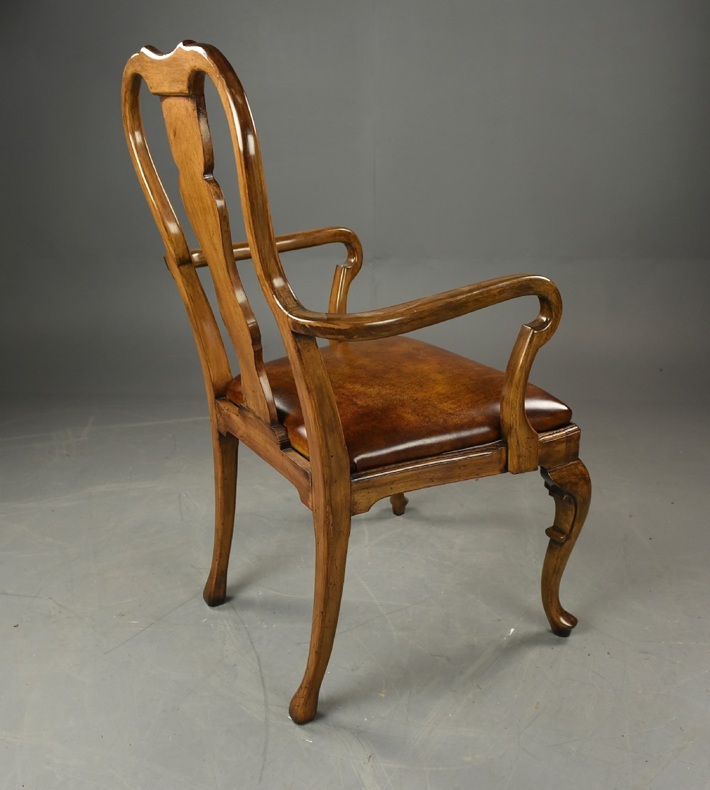 fine pair of Queen Anne style  walnut open arm chairs  View VII