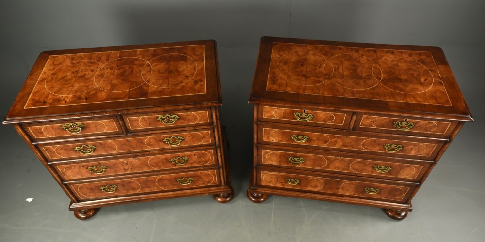 Matched pair of walnut and oyster chests of drawers  View II