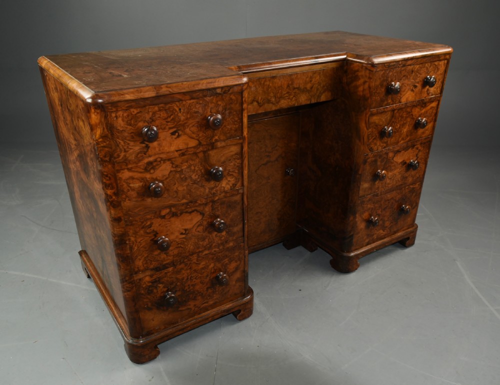 Victorian bur walnut knee hole desk  View II